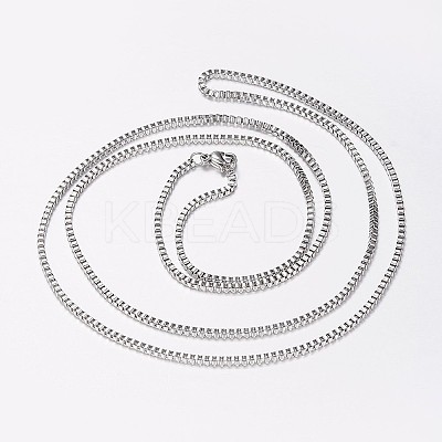 Non-Tarnish 201 Stainless Steel Box Chain Necklaces LS-NJEW-I205-20P-2MM-1
