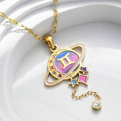 304 Stainless Steel Hot Pearl Enamel Constellation Planet Pendant Necklaces NJEW-D310-01I-G-1
