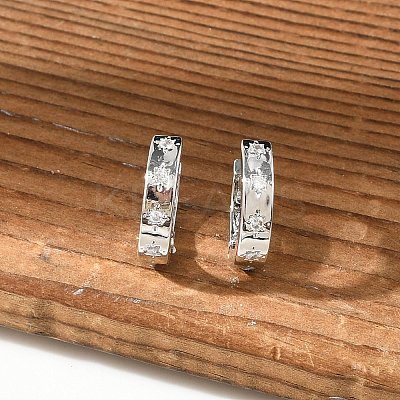 Clear Cubic Zirconia Star Hoop Earrings EJEW-K093-22P-1