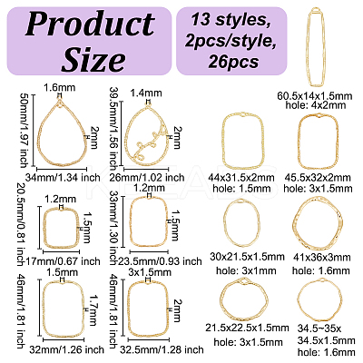 26Pcs 13 Styles Brass & Alloy Open Back Bezel Pendants and Links FIND-OC0003-52-1