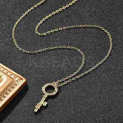 Brass Micro Pave Cubic Zirconia Ring Key Pendant Necklaces for Women NJEW-R027-03G-03-1