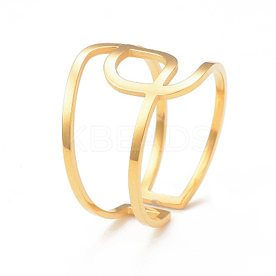 Ion Plating(IP) 304 Stainless Steel Interlocking Knot Open Cuff Ring for Women RJEW-I096-06G-1