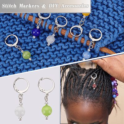 Cat Eye Effect Glass Bead Charm Locking Stitch Markers HJEW-PH01725-1