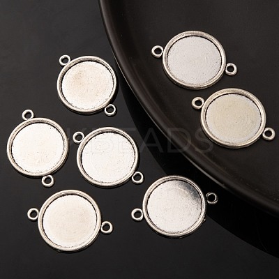 Tibetan Style Alloy Flat Round Cabochon Connector Settings TIBE-M022-09AS-1