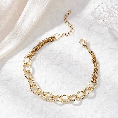 Brass & 304 Stainless Steel Cable Chains Bracelets for Women BJEW-JB12982-1
