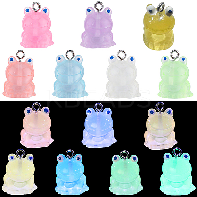 28Pcs 7 Colors Luminous Translucent Resin Pendants RESI-SC0002-88-1