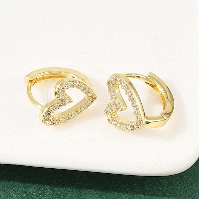 Hollow Heart Brass Micro Pave Clear Cubic Zirconia Hoop Earrings EJEW-D348-10G-1