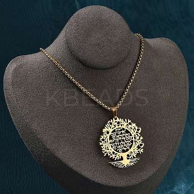 201 Stainless Steel Hollow Tree of Life Pendant Box Chain Necklaces NJEW-M086-04G-1