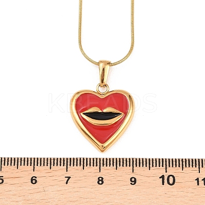 304 Stainless Steel Enamel Red Heart with Lip Pendant Necklaces NJEW-H088-03G-1