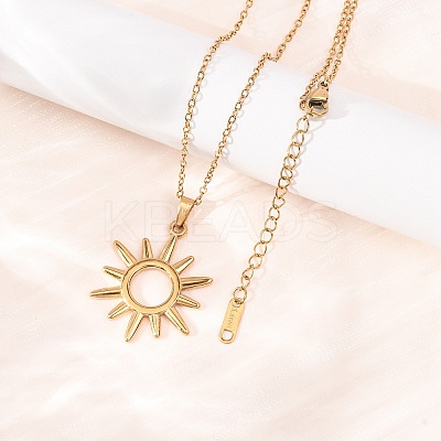 304 Stainless Steel Sun Pendant Cable Chain Necklaces for Men Women NJEW-K308-04A-G-1