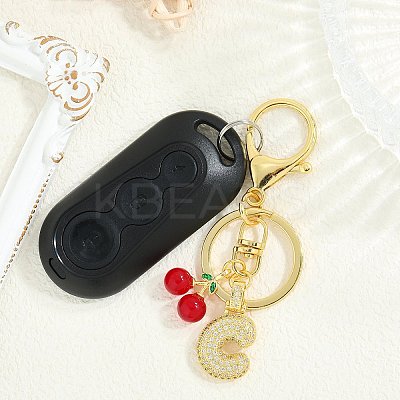 Brass Micro Pave Clear Cubic Zirconia Letter Pendant Keychain KEYC-SW00015-C-1