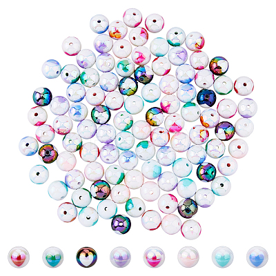 112PCS 8Colors UV Plating Rainbow Iridescent Acrylic Beads OACR-DC0001-21-1