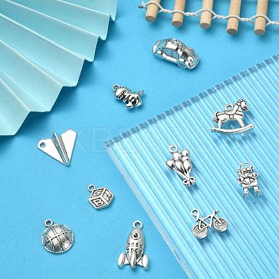 100Pcs 10 Styles Bicycle & Square & Balloon & Robot Tibetan Style Zinc Alloy Charms TIBEP-CJ0002-88-1