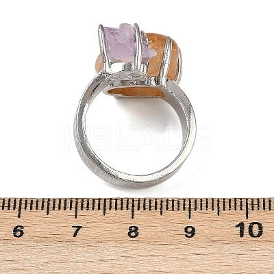 Nuggets Natural Amethyst & Yellow Quartz Open Cuff Rings RJEW-K286-12P-01-1