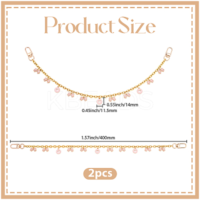 2Pcs Alloy Enamel Pink Bowknot Tassel 304 Stainless Steel Cable Chain Bag Decorative Chains AJEW-BBC0001-03-1
