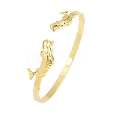 Marine Organism Brass Cuff Bangles for Women BJEW-D368-03E-G-1