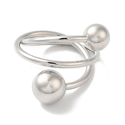 Rack Plating Brass Round Ball Cuff Rings RJEW-D015-02P-1