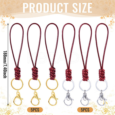 10Pcs 2 Colors Eco-Friendly Korean Waxed Polyester Cord Keychains KEYC-TA00034-1