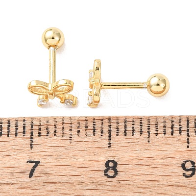 Bowknot 925 Sterling Silver Micro Pave Clear Cubic Zirconia Stud Earrings EJEW-K317-12G-1