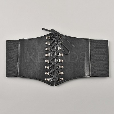 PU Leather Wide Elastic Corset Belt with Alloy Buckle AJEW-WH0518-50-1