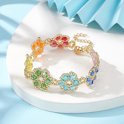 TOHO Japanese Seed Beaded Flower Link Chain Bracelet BJEW-MZ00040-1