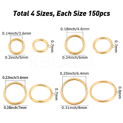 600Pcs 4 Style Brass Open Jump Rings KK-CN0001-25-1