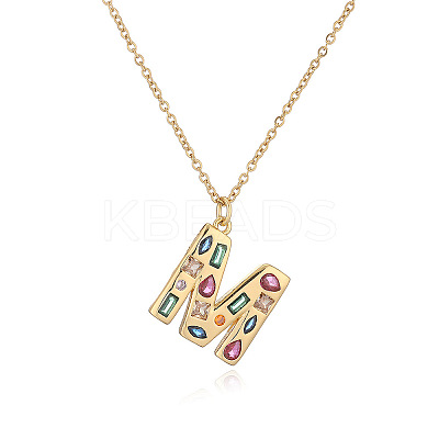Brass Pave Colorful Cubic Zirconia Initial Pendant Necklaces for Women FS-WG02860-13-1
