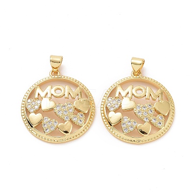 Mother's Day Brass Micro Pave Clear Cubic Zirconia Pendants ZIRC-F134-06G-1