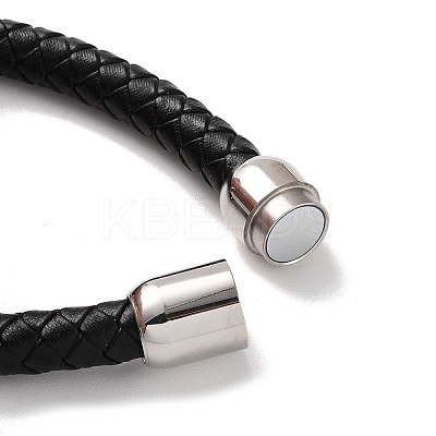 Men's Braided Black PU Leather Cord Bracelets BJEW-K243-31AS-1