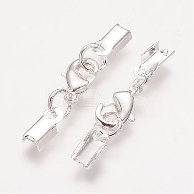 Silver Color Plated Brass Clip Ends X-KK-G144-S-1