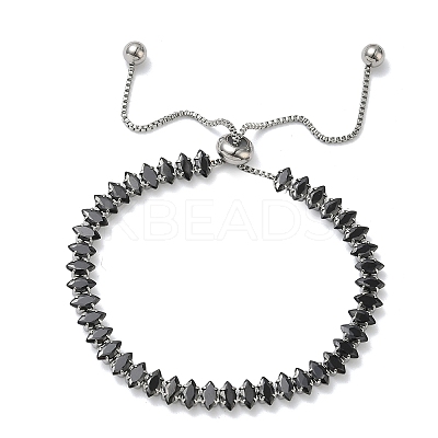 304 Stainless Steel Pave Horse Eye Jet Rhinestone Slider Bracelets for Women BJEW-G779-01P-1