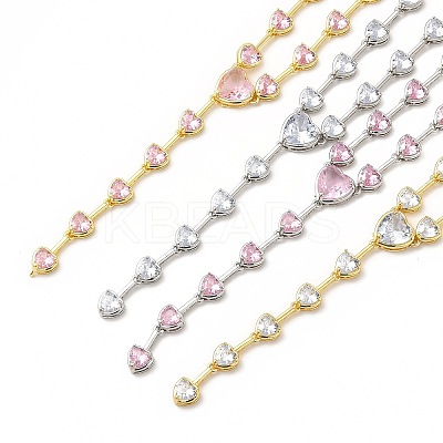 Cubic Zirconia Heart Link Chain Lariat Necklace NJEW-E074-07-1