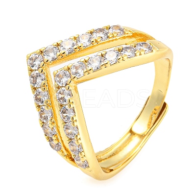 Brass Crown Adjustable Ring with Clear Cubic Zirconia RJEW-Q781-02G-1