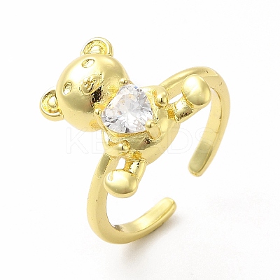 Glass Bear with Heart Open Cuff Ring KK-A180-39G-1