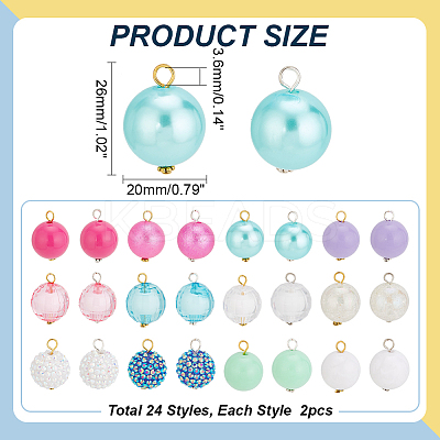 48Pcs 24 Style Resin Rhinestone & Acrylic Round Ball Charms DIY Jewelry Making Finding Kit PALLOY-PHE00002-1