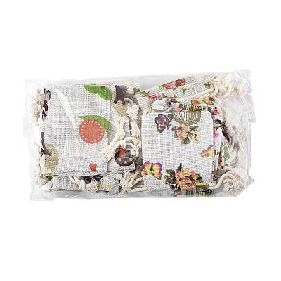 24Pcs 6 Colors Floral Animal Printed Burlap Packing Pouches ABAG-FS0001-13-1