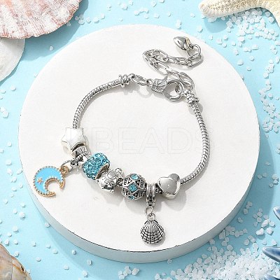Ocean Theme European Beads Charm Bracelet Set for Women BJEW-JB11587-03-1