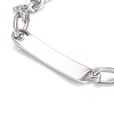 Tarnish Resistant 304 Stainless Steel Figaro Chain ID Bracelets BJEW-G631-05P-1