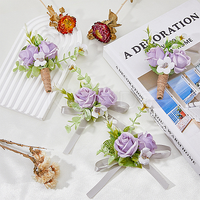 4Pcs 2 Style Artificial Sunflower Wrist Corsage & Brooch AJEW-HY0001-34B-1