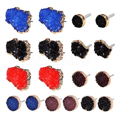 Electroplate Druzy Resin Stud Earrings RESI-SZ0001-22-1