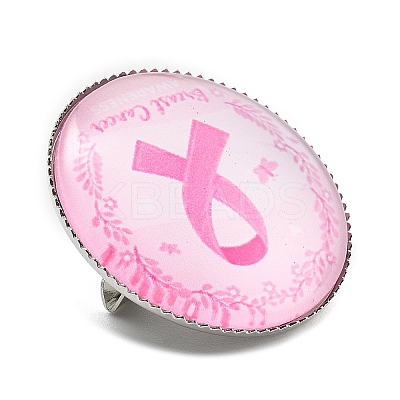 Breast Cancer Awareness Ribbon Glass Brooches LS-JEWB-L019-01K-1