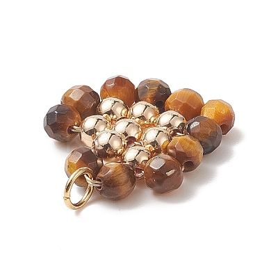 Natural Tiger Eye Copper Wire Wrapped Pendants PALLOY-JF02037-01-1