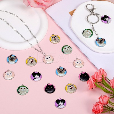 18Pcs 6 Style Printed Alloy Pendants ENAM-SZ0004-08-1
