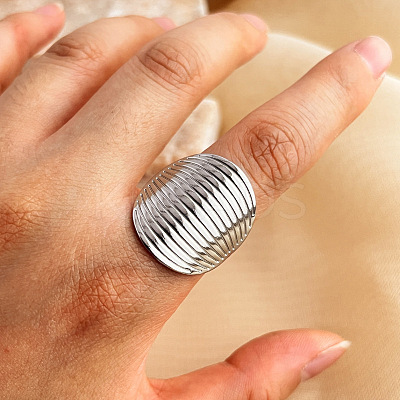 Oval 304 Stainless Steel Cuff Rings for Women LS-RJEW-G339-01P-1