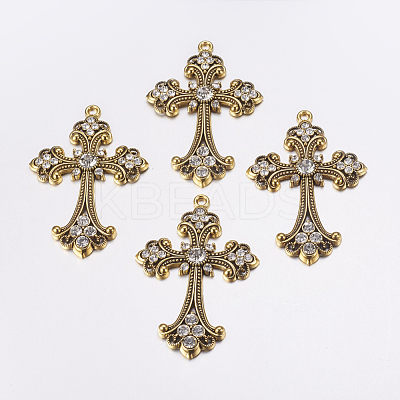 Alloy Rhinestone Cross Big Pendants ALRI-1475-AG-NR-1