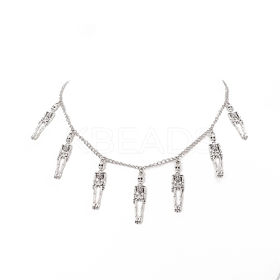 Tibetan Style Alloy Skeleton Pendant Necklace NJEW-JN04232-1
