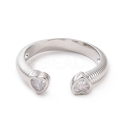 Clear Cubic Zirconia Double Heart Open Cuff Ring RJEW-H127-37P-1