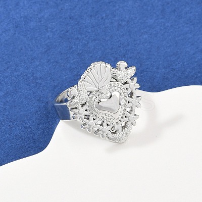 304 Stainless Steel Heart Adjustable Finger Rings for Women RJEW-A074-07P-1