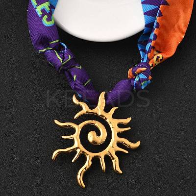 304 Stainless Steel Sun Pendant Adjustable Polyester Ribbon Necklaces for Women NJEW-F349-02G-1