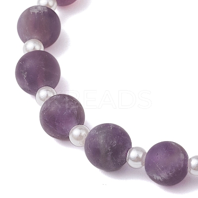 8.5mm Round Natural Amethyst & ABS Plastic Imitation Pearl Braided Bead Braclets BJEW-JB10654-1